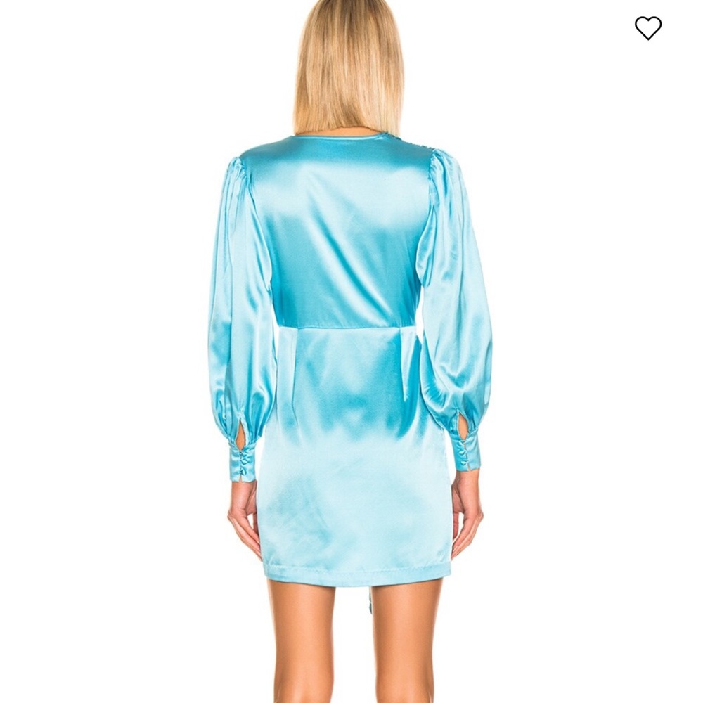 Retrofete Turquoise Satin Wrap Mini Dress - Picture 2 of 6